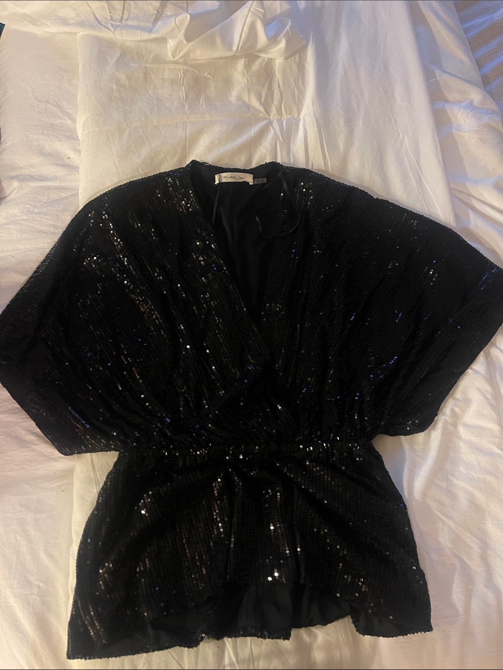 Mustard Seed Black Sequin Wrap Tunic Top